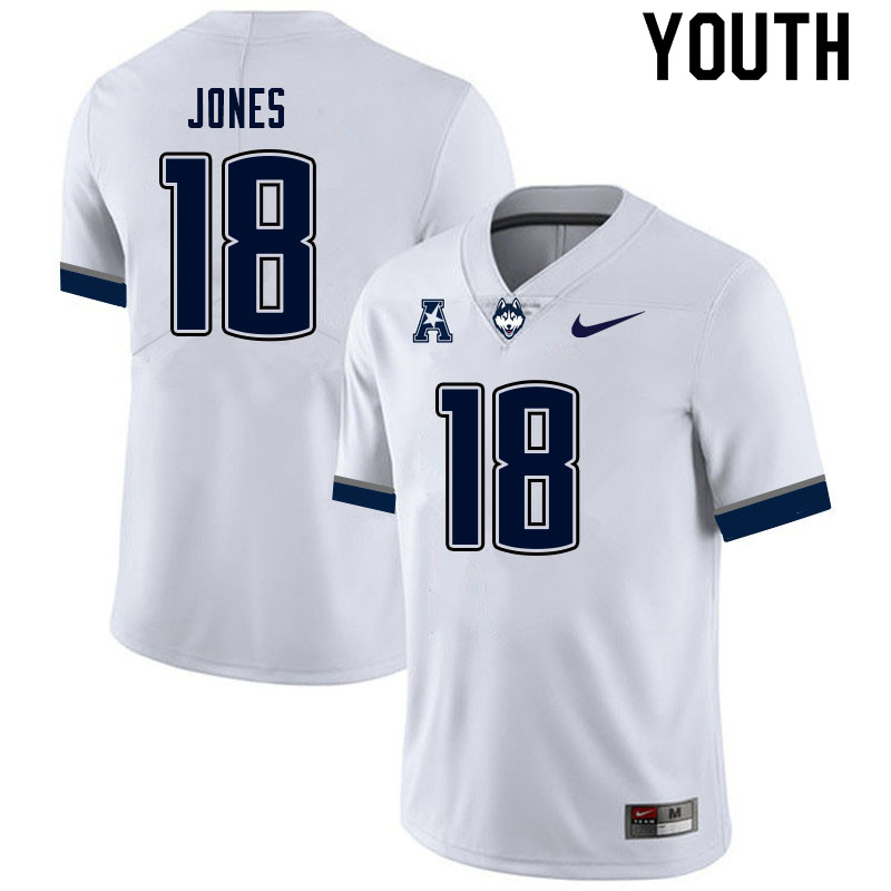 Youth #18 Jaylen Jones Uconn Huskies College Football Jerseys Sale-White